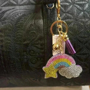Bag Charm Keychain Embellished Rainbow New